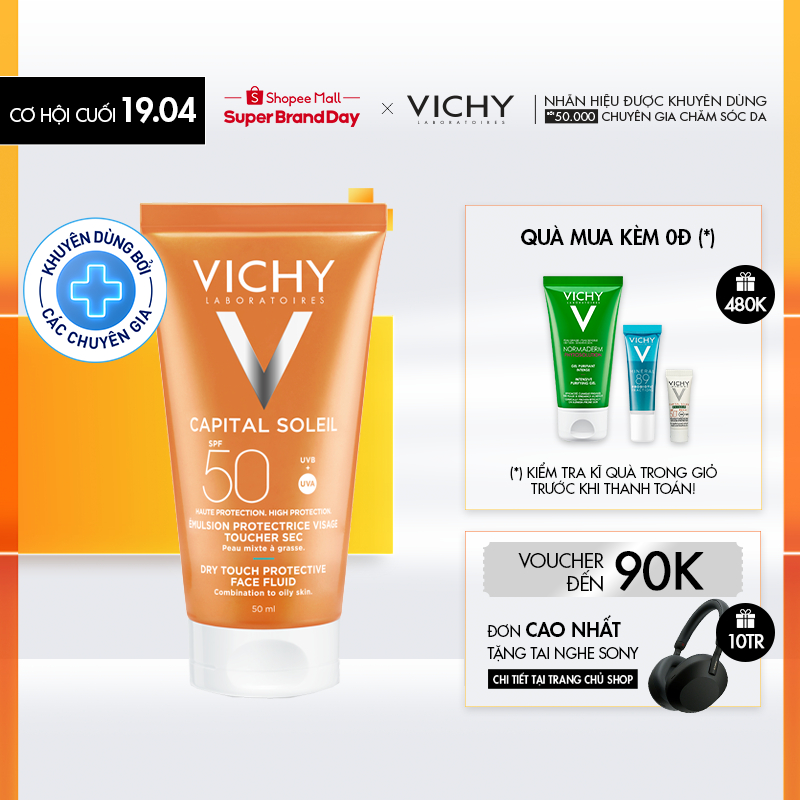 Kem chống nắng SPF 50 UVA+UVB Vichy Capital Soleil Mattifying Dry Touch Face Fluid 50ml