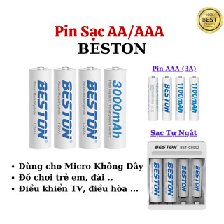 Combo Pin Sạc Và Sạc Pin AA/AAA BESTON Cho Micro, Máy Ảnh, Điều Khiển Tivi, Máy Ảnh, Đồ Chơi Trẻ Em