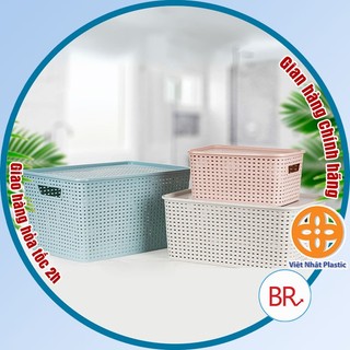 Giỏ nhựa có nắp Hàn Quốc 3 size Việt Nhật, giỏ đựng đồ đa năng tiết kiệm không gian (3386-3387-3388) - Buôn rẻ 01256