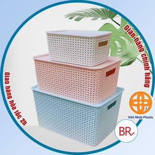 Combo 3 Giỏ nhựa có nắp Hàn Quốc size ĐẠI (3388) Việt Nhật, giỏ đựng đồ đa năng tiết kiệm không gian -Buôn rẻ 01256