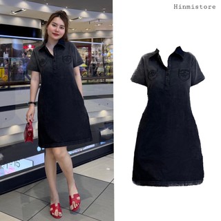 Váy Chữ A WASH Cổ Bẻ Đính Cúc - Thêu Logo HINMI Giả Túi - Chất Cotton Cao Cấp Nữ