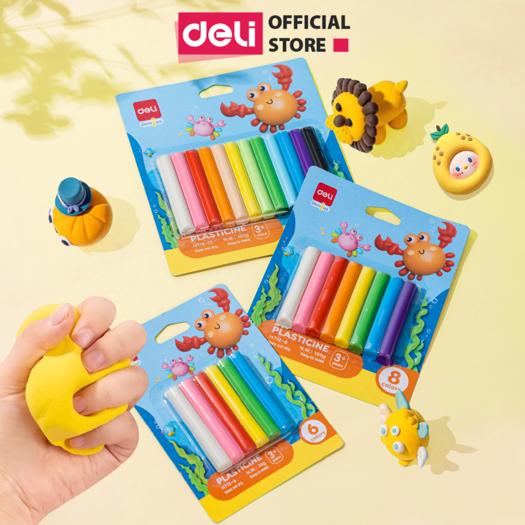Set Đất Nặn Nhiều Màu Kèm Khuôn Deli 12 Màu Thành Phần An Toàn Kháng Khuẩn Màu Sắc Tươi Sáng Dễ Dàng Trộn Màu
