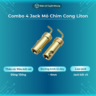Combo 4 jack mỏ chim cong liton, lõi đồng, siết ốc - giắc mỏ chim, jack cắm loa mỏ chim bh lỗi 1-1