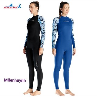 Đồ bơi liền thân dài tay chống nắng cho nữ D030074F hàng hiệu Dive & Sail màu xanh, màu đen đồ bơi nữ