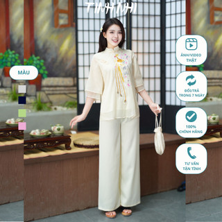 Pháp phục đi lễ voan tơ 2 lớp thêu chim phượng TINH NHI sang trọng và thanh lịch PP98