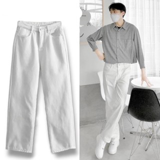 Quần jean Suông Trắng  XESINU ống rộng dáng suông Nam Nữ Ulzzang
