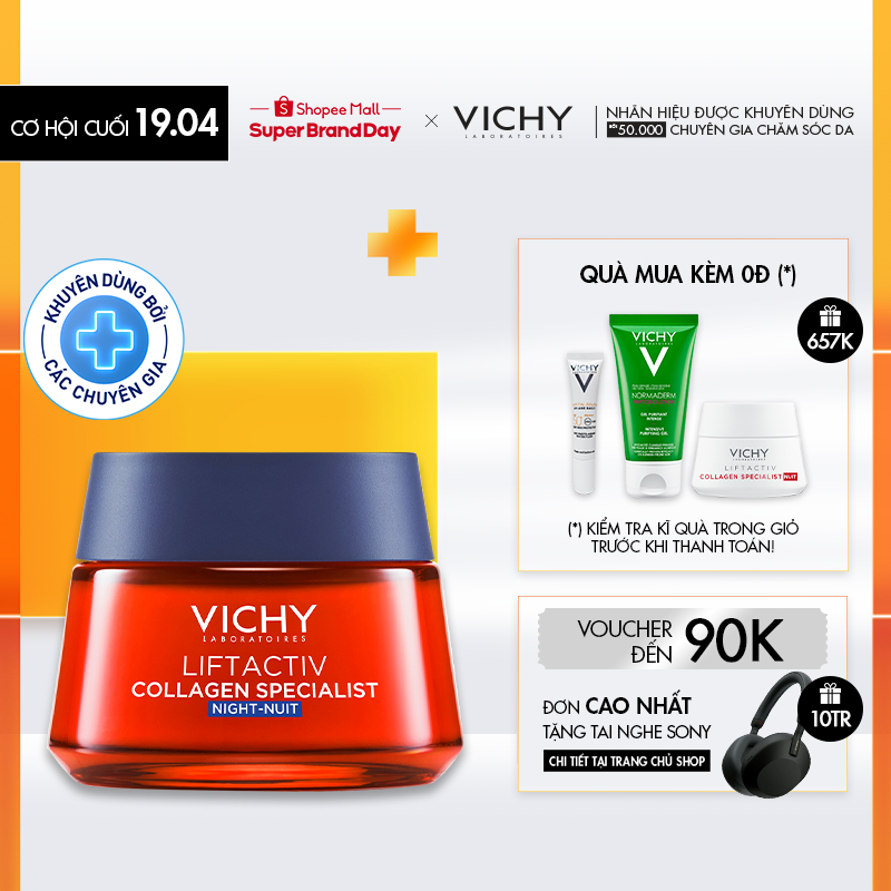 Kem dưỡng sáng da,mờ thâm nám ban đêm Vichy Liftactiv Collagen Specialist Night 50ml