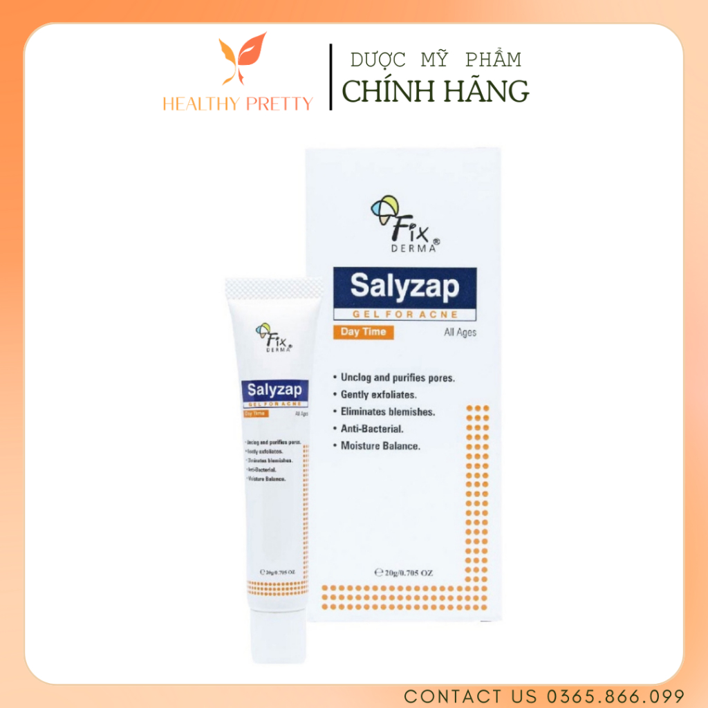 [FIXDERMA] Gel giảm mụn -  Fixderma salyzap gel for acne ( ban ngày) (20g)