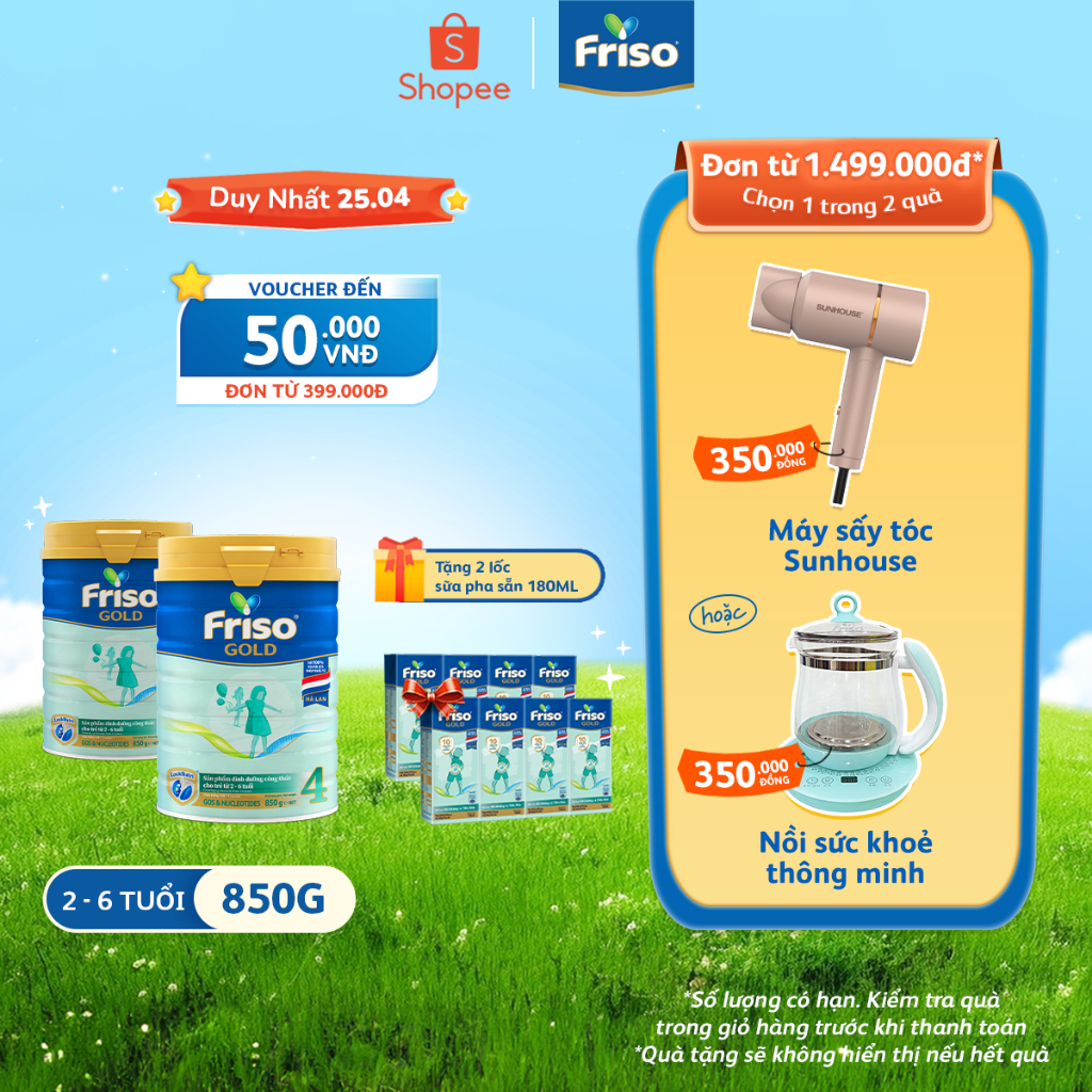 [Tặng 2 Lốc Sữa Pha Sẵn Rtd 180ml] Combo 2 Lon Sữa Bột Friso Gold 4 850g/lon (Dành Cho Trẻ Từ 2 - 6 Tuổi)