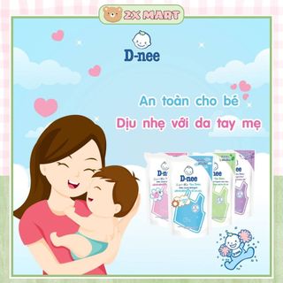 Nước giặt Dnee chính hãng Thái Lan cho bé sơ sinh 2 trong 1 kiêm xả túi 600ml D-nee mới 2X MART