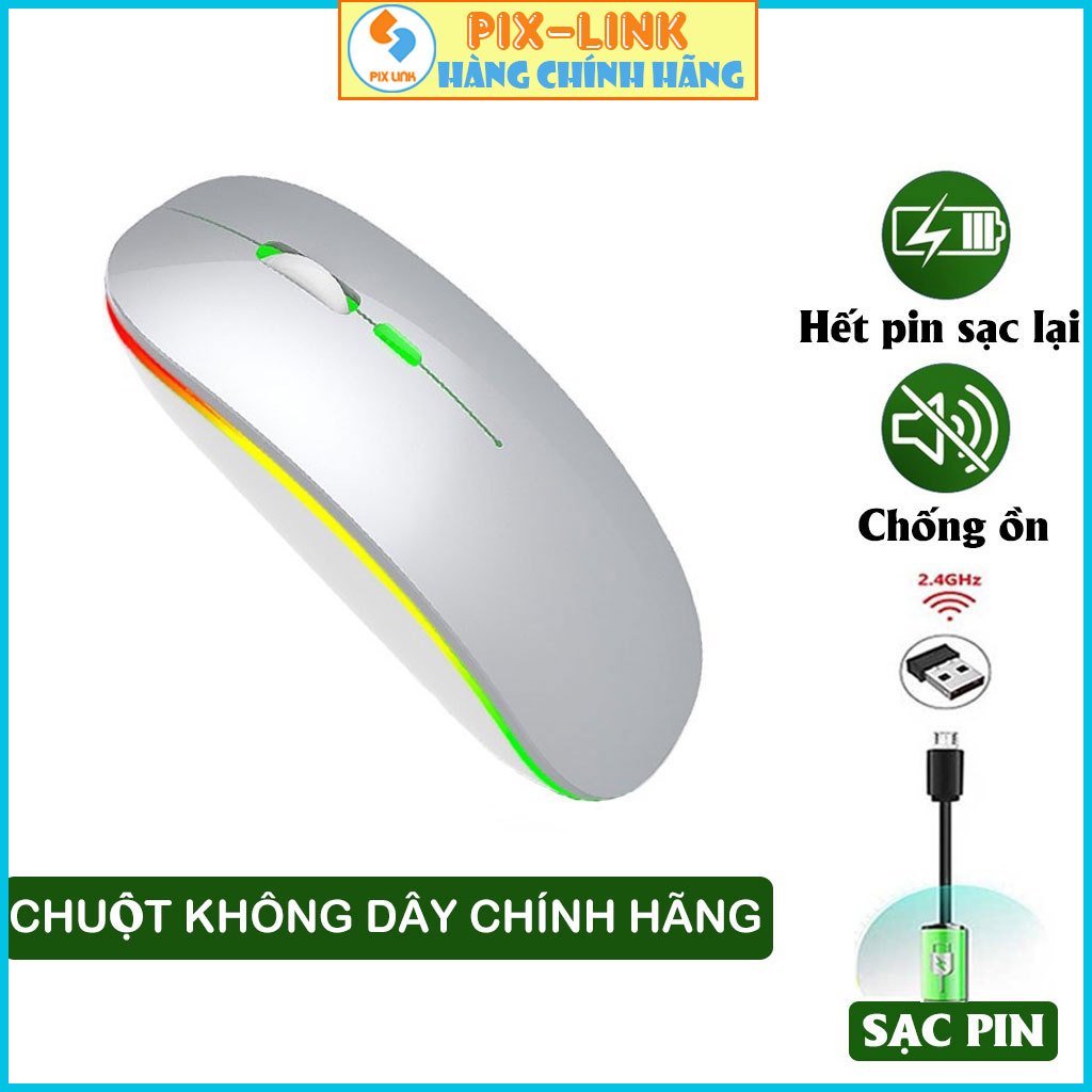 Chuột không dây tự sạc pin PIX-LINK M402 không tiếng click, Led đổi màu, DPI1600