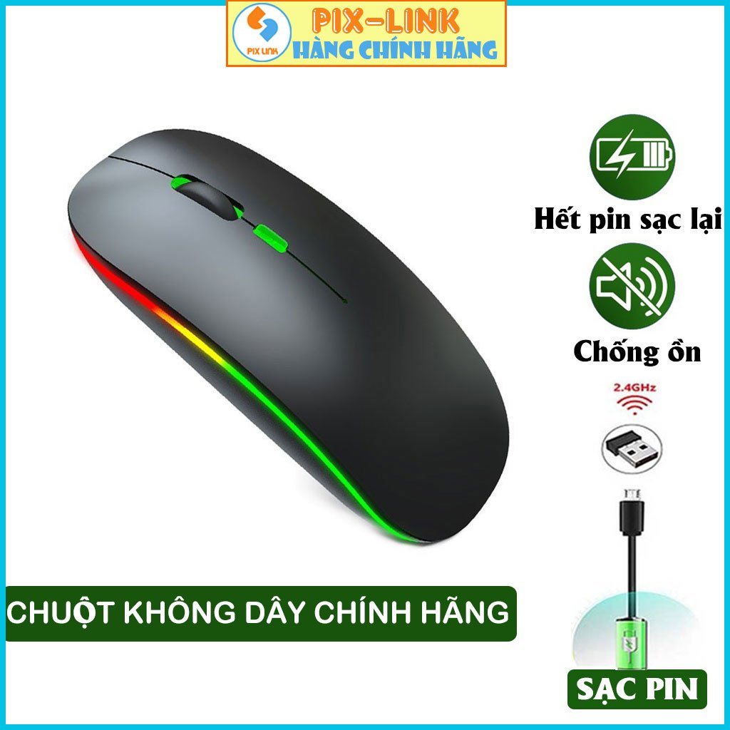 Chuột không dây tự sạc pin PIX-LINK M402 không tiếng click, Led đổi màu, DPI1600