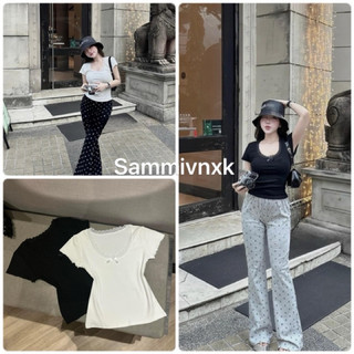 A34- Áo thun tăm phối ren nơ cổ tay bèo cộc Sammivnxk🎀freeship