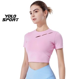 Áo Crop Top Hở Eo Tay Ngắn Có Mút Đệm Rời Cho Nữ Dạo Phố Tập Gym Yoga Pilates Chạy Bộ Thun Co Giãn 4 Chiều Năng Động