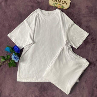 01051 Áo cotton nam nữ CHIPBONG cổ tròn phom suông rộng gấu xé, màu trắng, phong cách trẻ trung