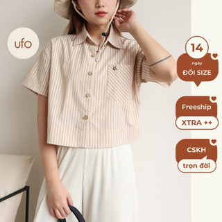 Áo sơ mi kẻ thô mềm dáng lửng freesize - Lágum Croptop - by ufo.thebasic