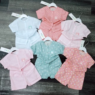Lullaby bộ quần áo cộc tay mùa hè trẻ em cúc mở thẳng cài giữa vải xô cotton mềm thoáng khí thấm hút bé trai gái 6-16kg