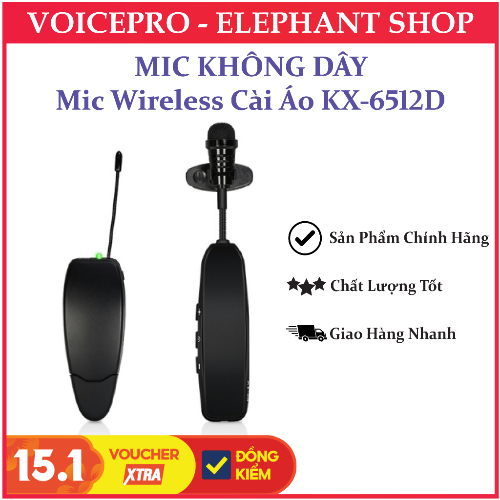 Mic Wireless cài áo KX-6512D -  Mic Không Dây Gài Áo