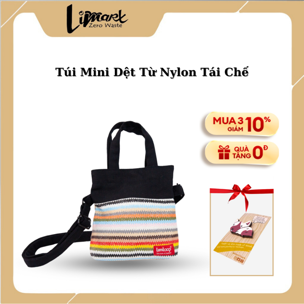 Túi dệt nilong tái chế mini (có quai đeo chéo) Limloop