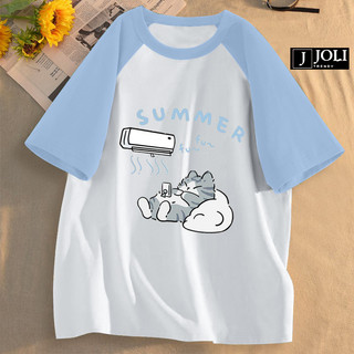 Áo Thun Nữ, Áo Raglan Tee Unisex By JOLI Mèo Summer Chất Cotton Form Rộng Cho Nam Nữ