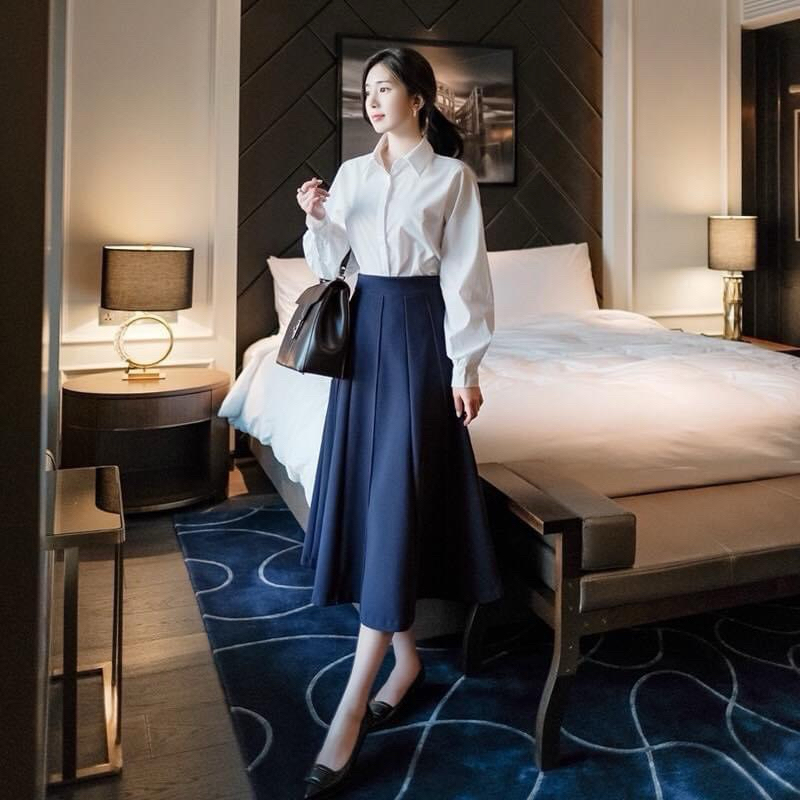 Chân Váy Xoè Công Sở 12 Mảnh Kèm Túi 2 Sườn Phong Cách Hàn Quốc, Mã CV100