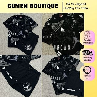 Bộ Quần Áo Nam Jor Đan Màu Đen Chữ Logo In Full Áo Cực Bắt Mắt - Bộ Cộc Tay Nam In Hình Họa Tiết Chữ Trên Quần Siêu Đẹp