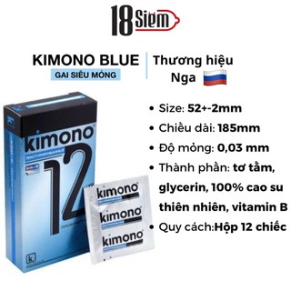 Bao cao su Kimono blue siêu mỏng 0.03mm, có gai, size 52mm, nhiều gel, nhập khẩu từ Liên Bang Nga