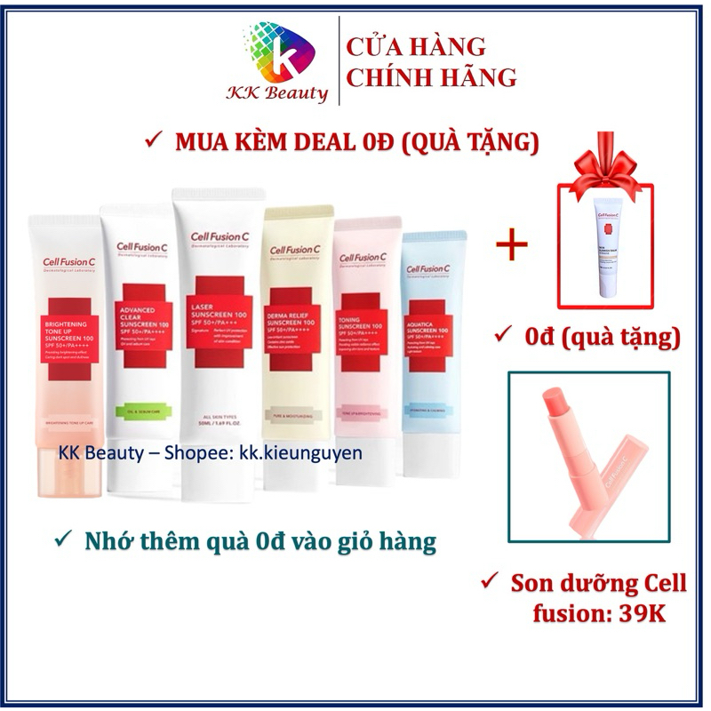 (Đủ Bill) Kem chống nắng Cell Fusion C Laser / Clear / Toning Suncreen Đỏ / Xanh