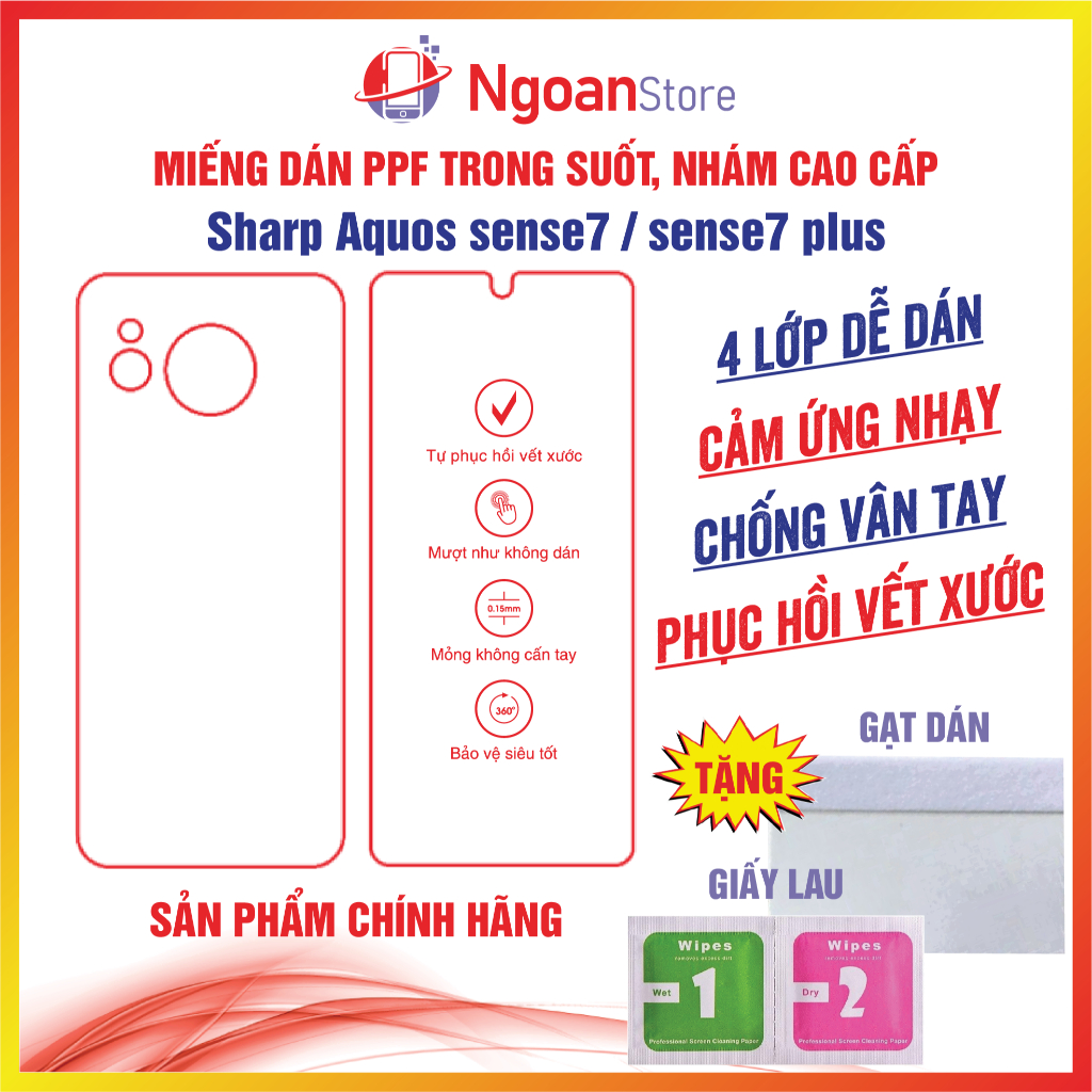 Miếng dán PPF Sharp Aquos sense7 / sense7 plus chống vân tay phục hồi vết xước - Ngoan Store