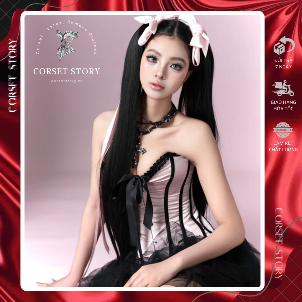 CORSET STORY - Set váy corset đen hồng phong cách balletcore concept blackpink concept sinh nhật