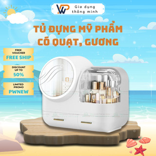 Tủ đựng mỹ phẩm, kệ mỹ phẩm để bàn có quạt cao cấp hiện đại chống bụi tiết kiệm không gian