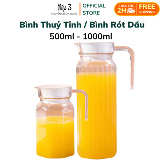  Bình đựng nước thuỷ tinh Bình thuỷ tinh đa năng bình rót dầu ăn nắp kín 500ml 1000ml 