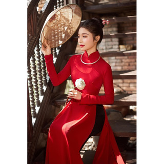 vải may áo dài hàng dệt lụa đỏ trơn(hot) mềm rủ mặc mát có anh thât