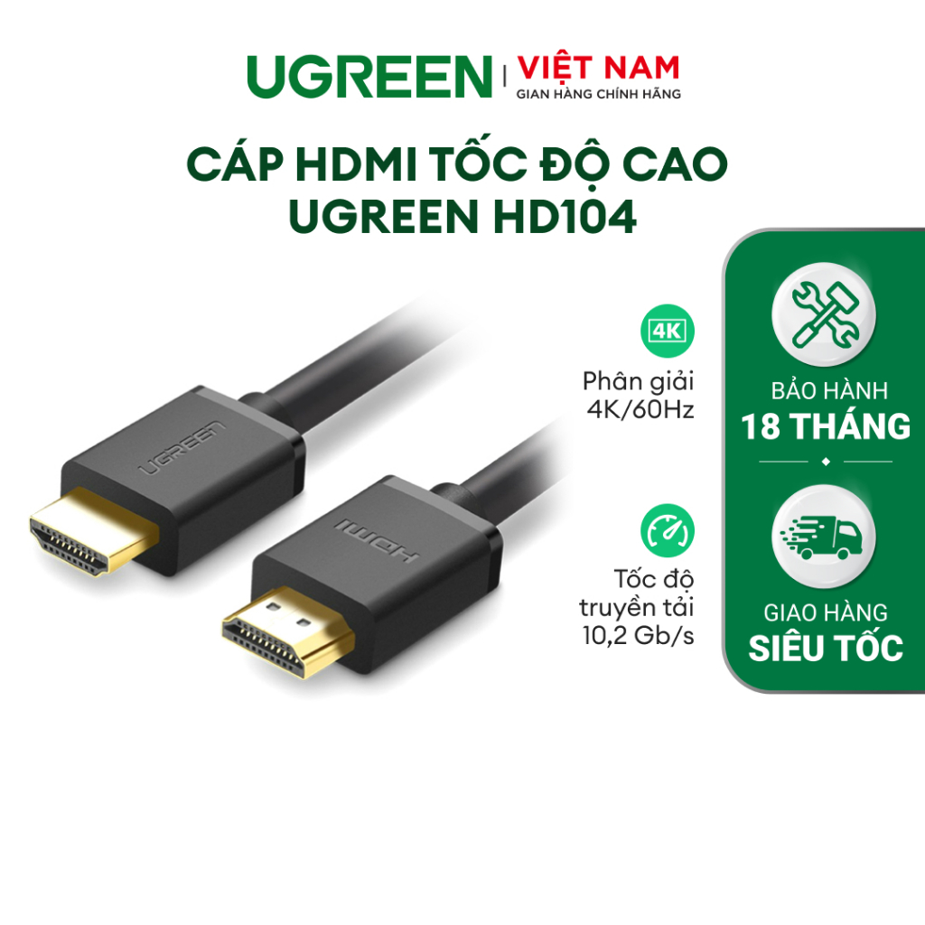 Cáp HDMI 2.0 tốc độ cao Ugreen HD104 Dùng cho Xiaomi Mi Box PS4 Bộ Chia HDMI Cáp Chuyển Đổi HDMI | Cổng Mạ Vàng 4K 1080P