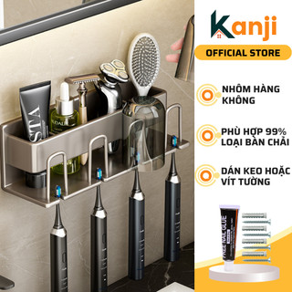 Giá đựng bàn chải đánh răng KANJI đa năng dán tường, chất liệu nhôm hàng không cao cấp, chống gỉ chịu lực cực tốt