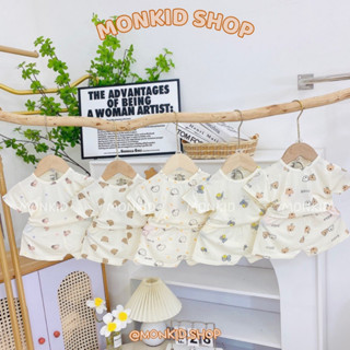 [Bộ cộc] Combo 3/5 Bộ Quần Áo Cộc Tay Chất Thun Lạnh Petit, Nền Kem Cho Bé Trai, Bé Gái Size 4-14kg