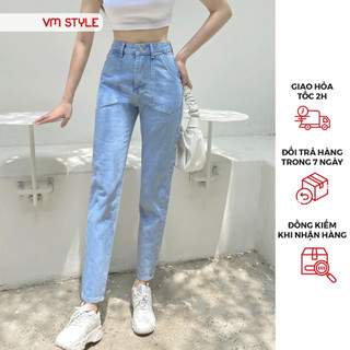 Quần jean baggy nữ VMSTYLE lưng cao túi kiểu trơn (không co giãn) D59-N58 QJB00019
