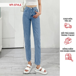 Quần jean baggy nữ VMSTYLE kiểu trơn basic cạp cao chuẩn form mặc đi học - N136 Đ146 QJB00005