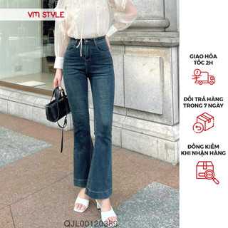 Quần jean ống loe nữ VMSTYLE trơn lai bảng to kiểu basic, trẻ trung đi học, đi làm, đi chơi QJL00120