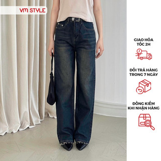 Quần jean ống rộng denim nữ VMSTYLE cạp cao trơn túi sau rách kiểu basic đi học QJR00195 QJR00196