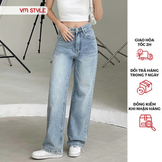 Quần jean ống rộng nữ VMSTYLE trơn lai thường cạp cao basic năng động đi học, đi chơi 407 - QJR00138
