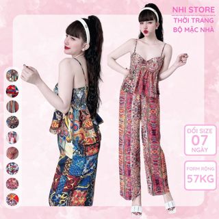 Set Bộ Kiểu Đi Chơi Nhistore Lụa Thổ Cẩm Áo Hai Dây Cúp Ngực Hai Lớp Quần Dài Ống Suông Từ 40kg đến 55kg