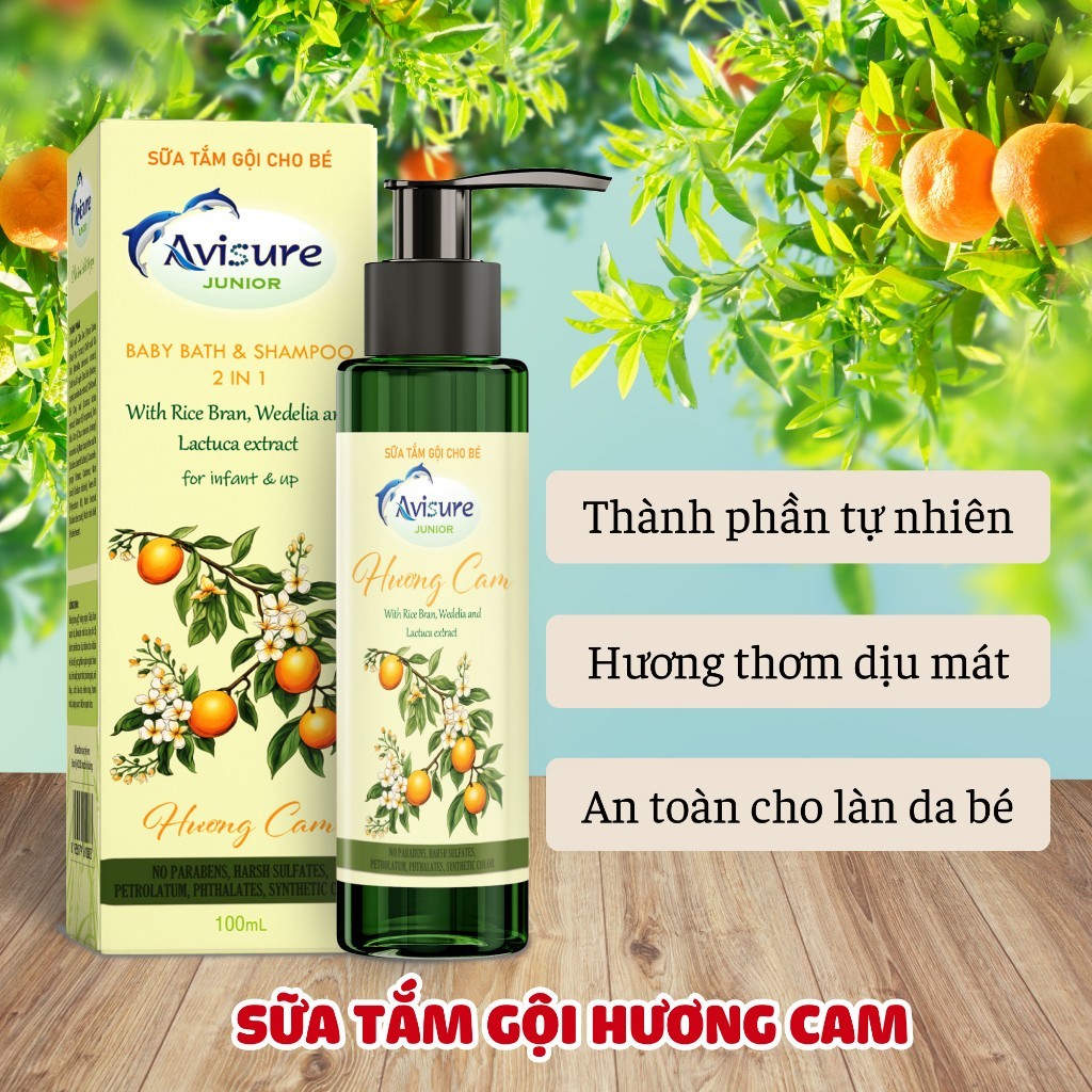 Gel Tắm Hương Cam Avisure Thiên Nhiên An Toàn Cho Bé Từ Sơ Sinh Hỗ Trợ Làm Sạch, Mát Da Bé