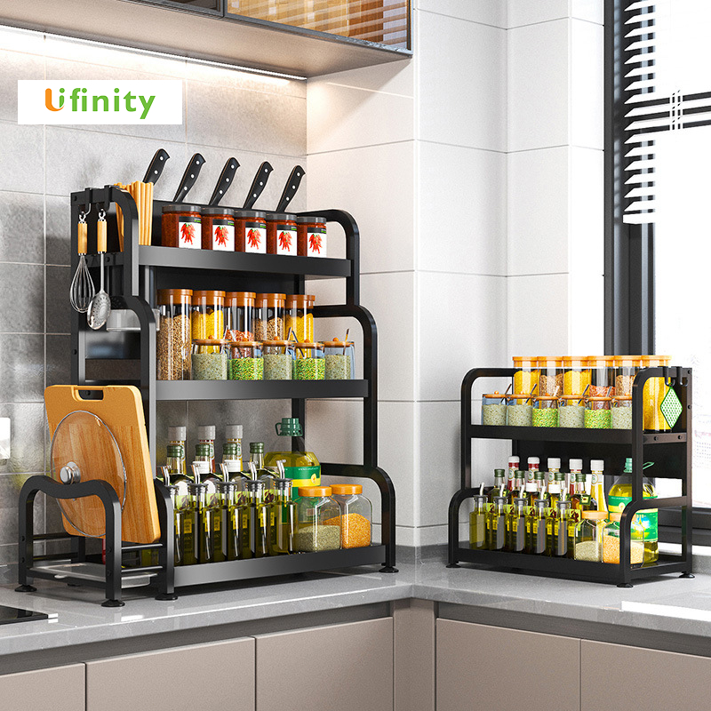 Lifinity Kệ Gia Vị 2/3 Tầng 30/40/50cm, Thép Carbon Màu Đen