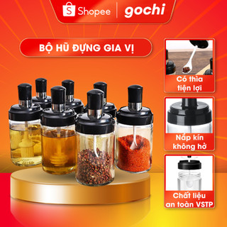 Lọ Đựng Gia Vị Thuỷ Tinh Kèm Thìa Tiệt Trùng Cao Cấp, Hũ Dựng Gia Vị Chịu Nhiệt Đảm Bảo An Toàn VSTP