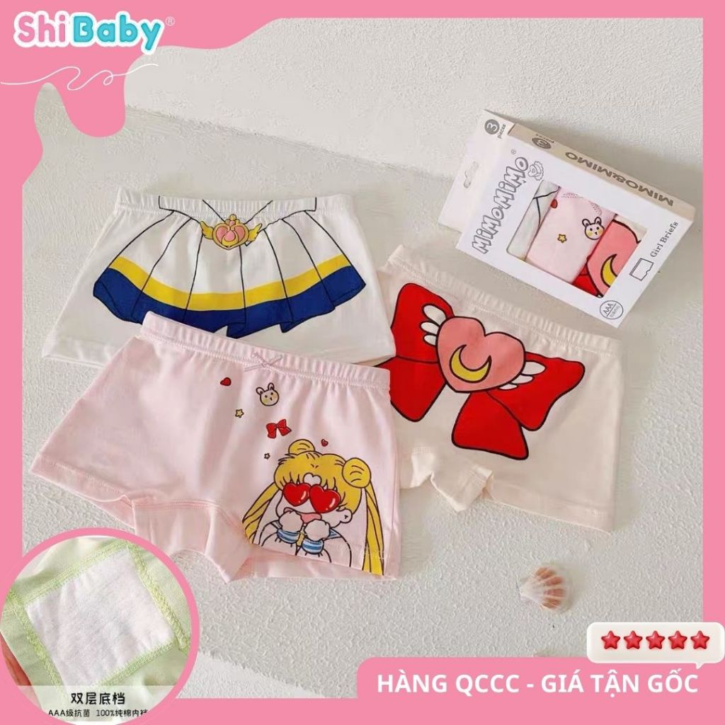 SET HỘP 3 QUẦN CHIP ĐÙI CHO BÉ MIMO MIMO,Quần chip đùi cotton kháng khuẩn in Hoạt Hình cho bé từ 8-3