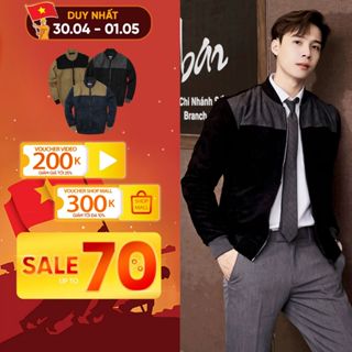 Áo khoác nam,bomber nam Polido Phối chất liệu da lộn mềm mịn ấp áp 2 lớp giữ nhiệt tốt dáng slimfit thời trang nam