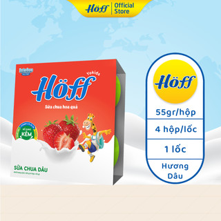 Sữa chua ăn trẻ em Hoff vị dâu bổ sung men lợi khuẩn hỗ trợ tiêu hóa, 1 lốc (4 hộp x 55g)