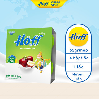 Sữa chua ăn trẻ em Hoff vị táo bổ sung men lợi khuẩn hỗ trợ tiêu hóa, 1 lốc (4 hộp x 55g)