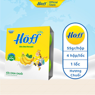 Sữa chua ăn trẻ em Hoff vị chuối bổ sung men lợi khuẩn hỗ trợ tiêu hóa, 1 lốc (4 hộp x 55g)